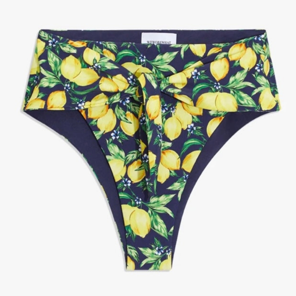 WeWoreWhat Lemons All Over Navy Bikini Set Vintage Bra Top Riviera Bottom - Picture 3 of 8